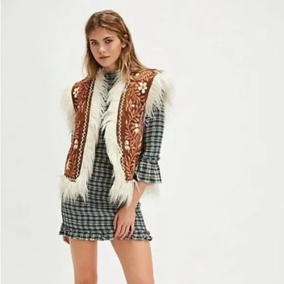 Free People Autumn Chill Plaid Mod Cotton Mini Dress in Light Sage - Picture 3 of 5